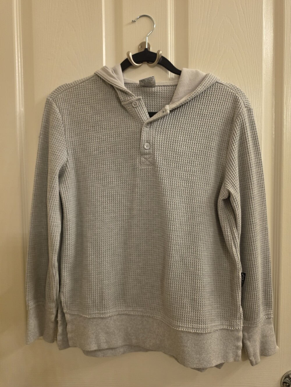 Little Bipsy Light Gray Oversized Waffle-Knit Hooded Henley Shirt